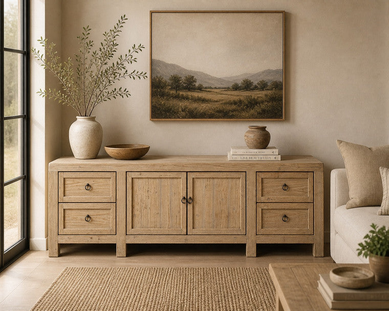 Approx.92 Inches Long Four Drawers Sideboard Weathered Natural image 3