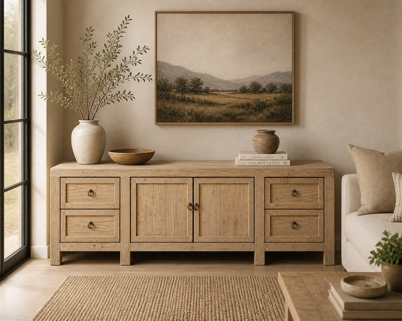 Approx.92 Inches Long Four Drawers Sideboard Weathered Natural