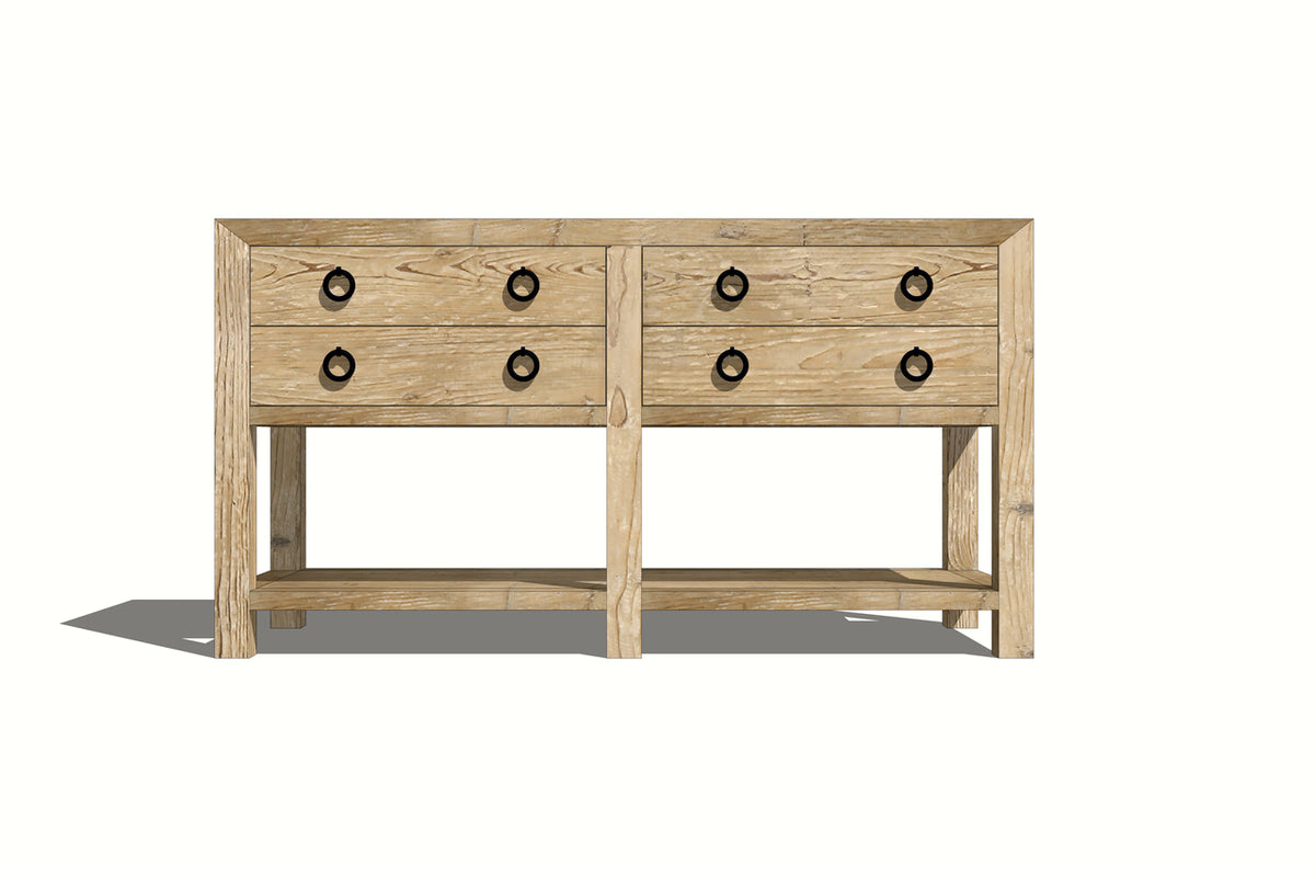 Sorrento 4-Drawer Console Table with Shelf Weathered Natural