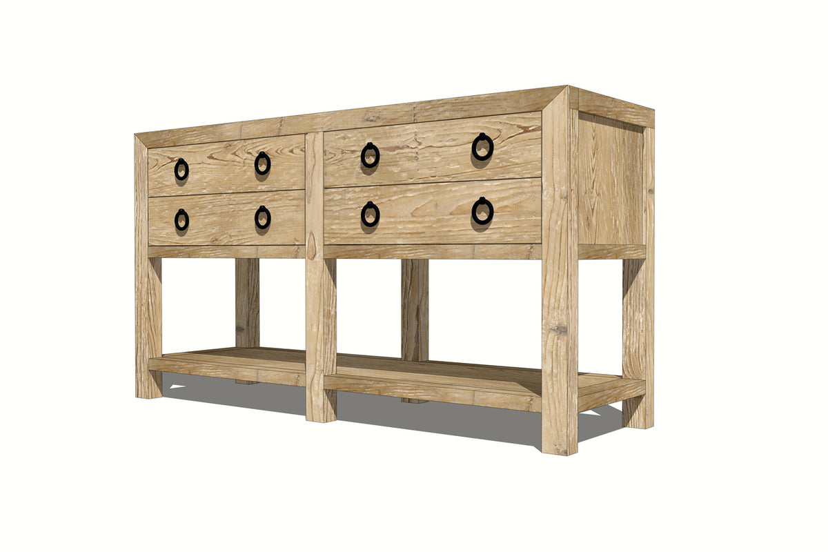 Sorrento 4-Drawer Console Table with Shelf Weathered Natural