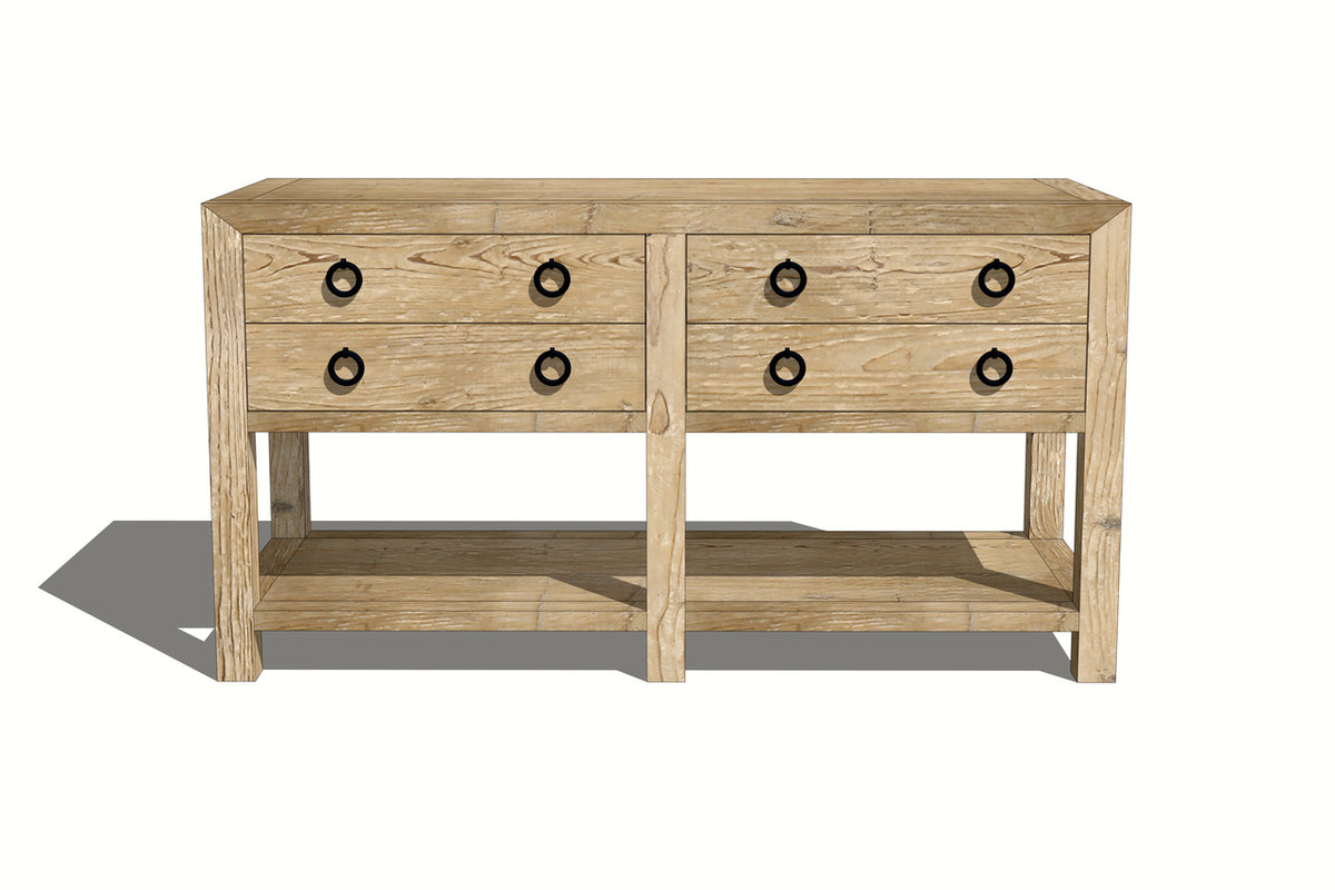Sorrento 4-Drawer Console Table with Shelf Weathered Natural
