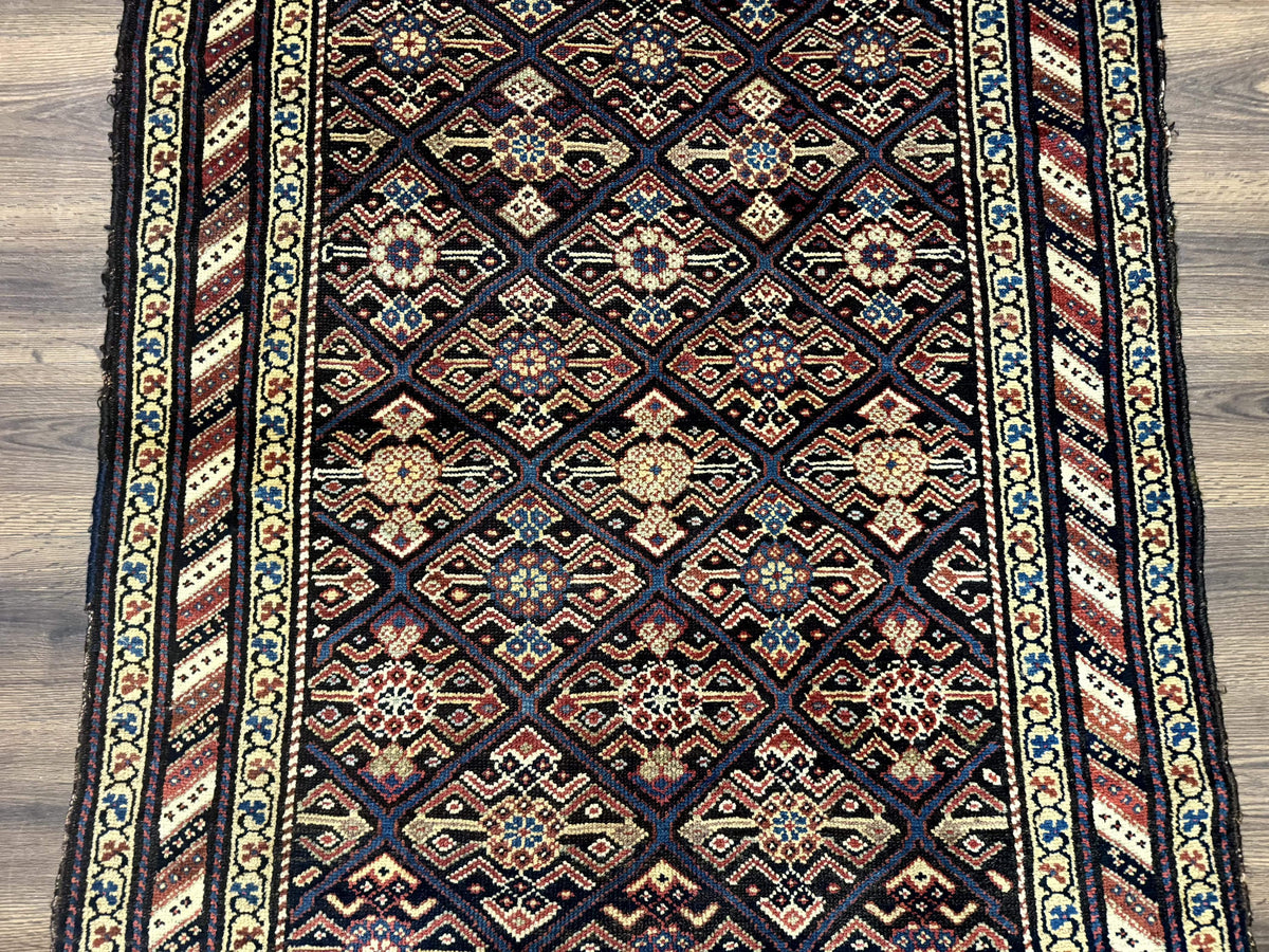 Antique Persian Wide Runner Rug 4x9, Kurdish Rug, Panel Design, Rainbow Border, Rare Tribal Rug - Jewel Rugs, view 5