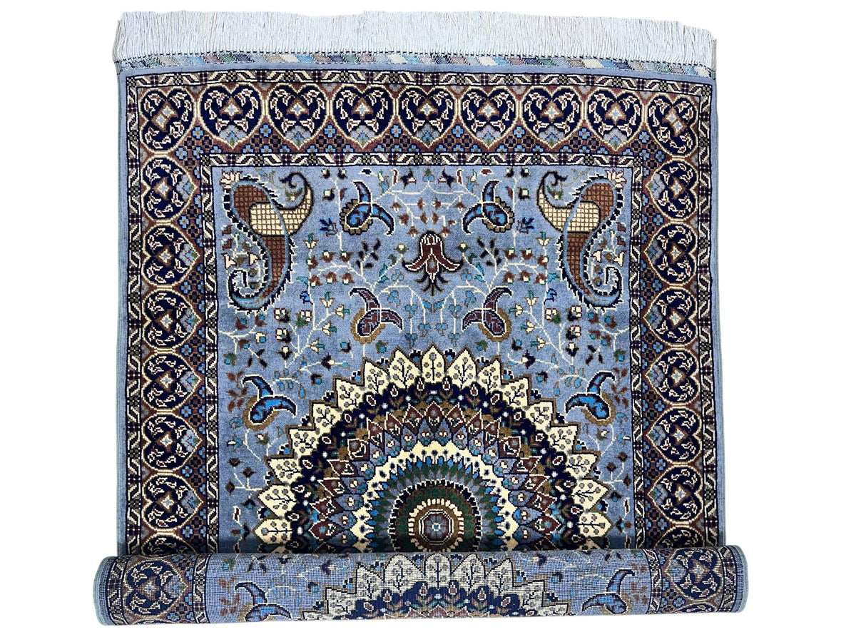 Afghan Rug 3x5 | Light Blue, Brown & Navy | Hand-Knotted Wool - Rugistan, view 5