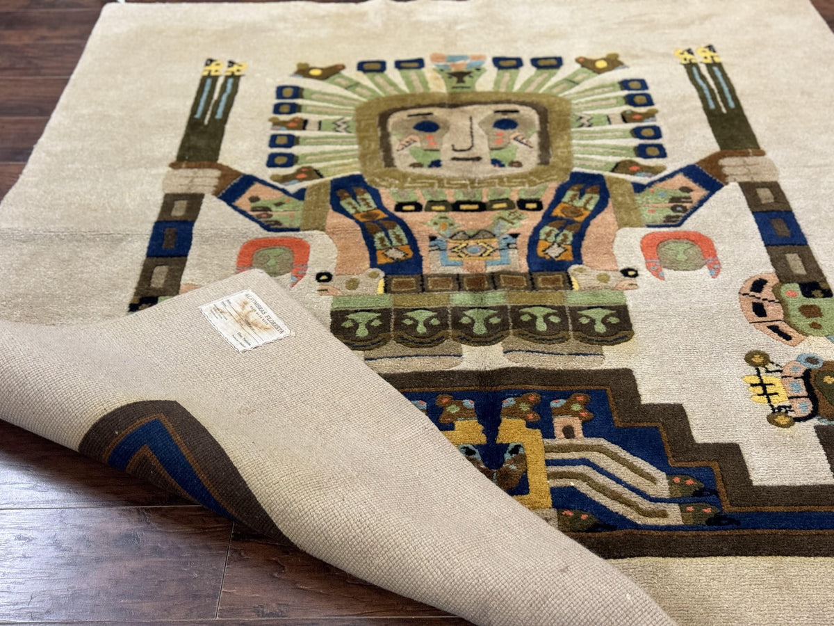 South American Rug 6x7, Unique Native American Design, Ivory, Ecuador Rug, Handmade Wool - Jewel Rugs, view 12