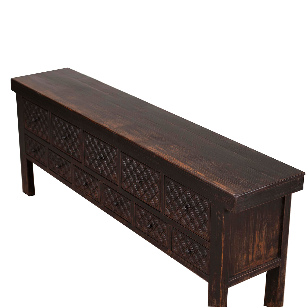Ravenna Hand-Carved Apothecary Console – 93" Distressed Black