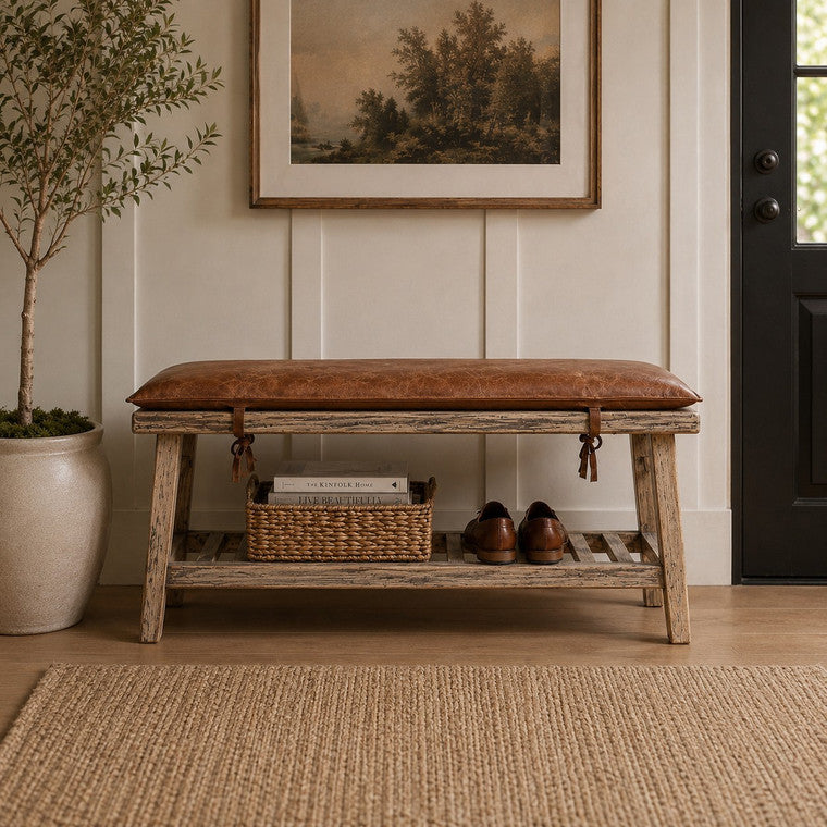 47" Wide Shoe Bench with Leather Cushion image 3