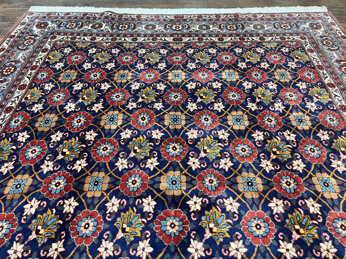 Persian Veramin Rug 7x11, Repeated Allover Pattern, Handmade Vintage Carpet, Navy Blue - Jewel Rugs, view 4