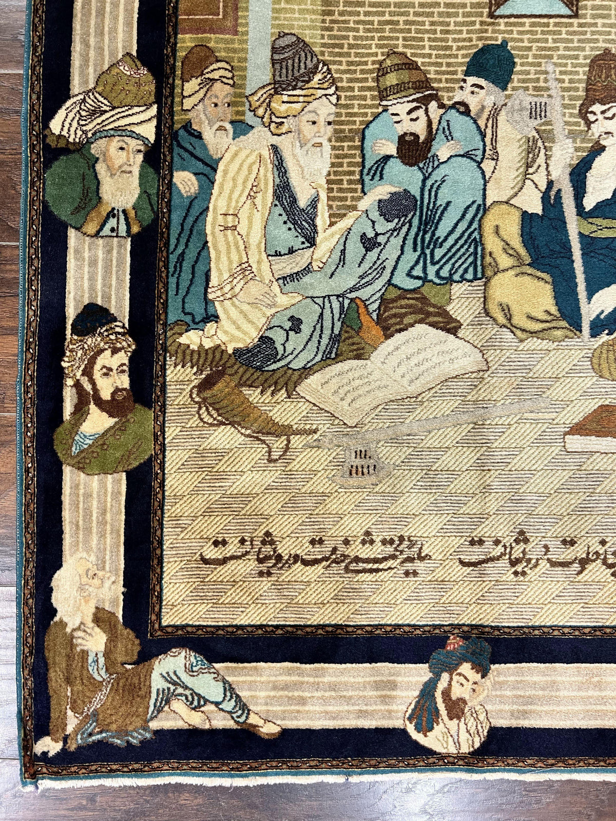 Persian Tabriz Pictorial Rug 3x5, Wall Hanging Carpet, Very Fine 60 Raj 475 KPSI, Hand Knotted Vintage Semi Antique, Wool, Persian Poetry - Jewel Rugs, view 9