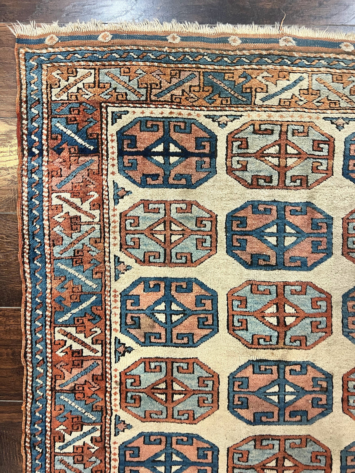 Turkish Kazak Rug 3x4, Wool Hand Knotted Handmade Vintage Carpet, Geometric Tribal Repeated Motif, Small 3 x 4 Antique Rug, Cream Red - Jewel Rugs, view 6