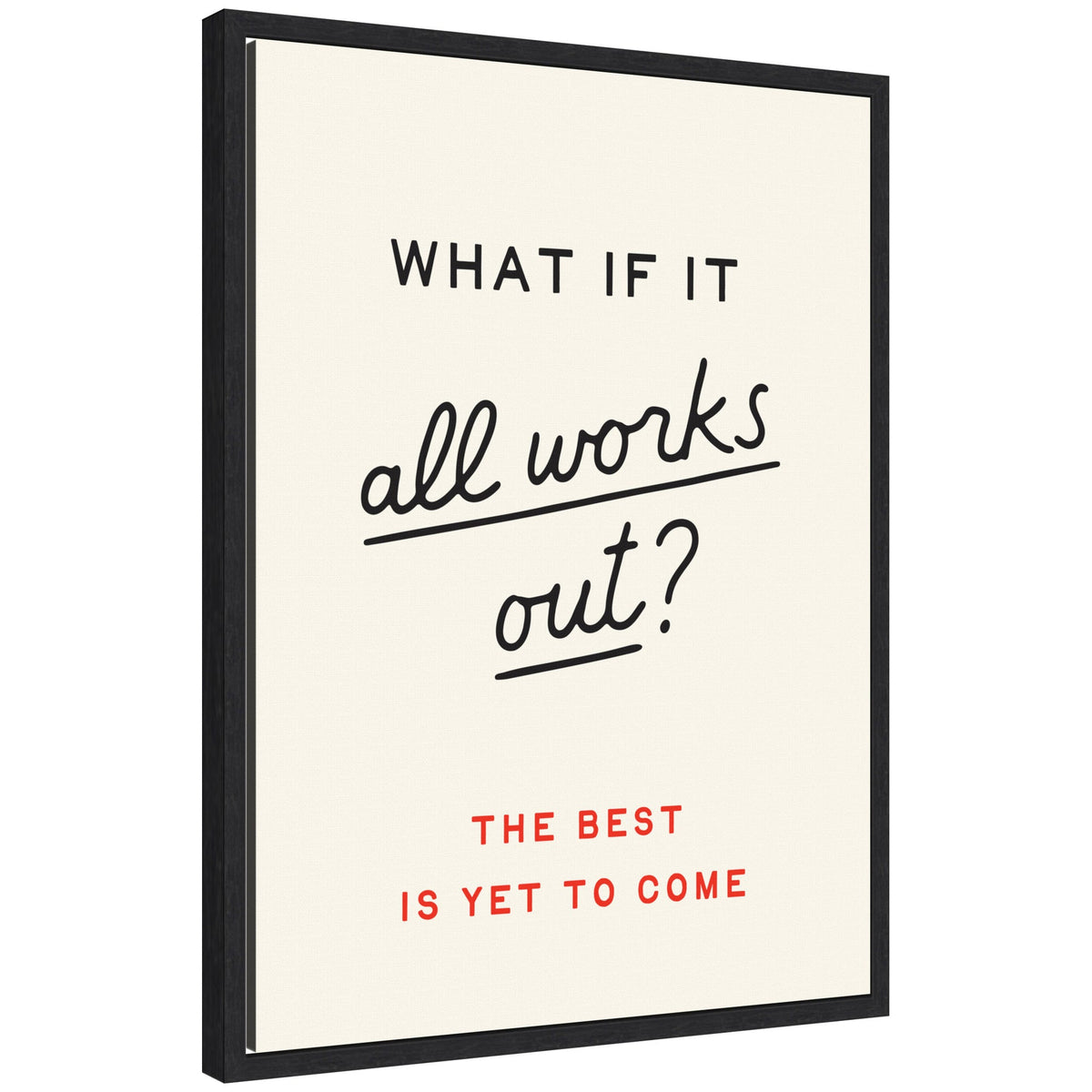 Motivational Poster, What if it All Works Out Retro Typography Print, Dopamine Decor for Home or Apartment by Lucky Guava Framed Canvas Wall Art Print