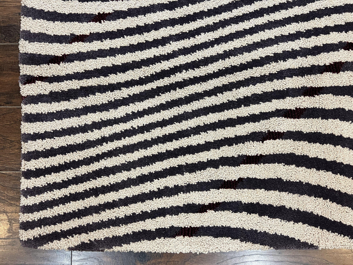 Vintage Zebra Stripes Shag Rug 5.7 x 7.4, Black and White, Retro, Wool - Jewel Rugs, view 9