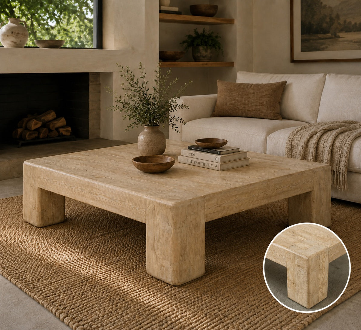 55" Square Ravello Coffee Table Weathered Warm Wood Tone