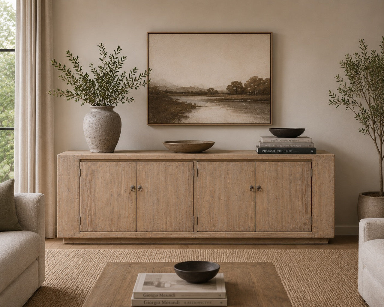 94" Long Ravello Cabinet with 4 Doors Weathered Gray