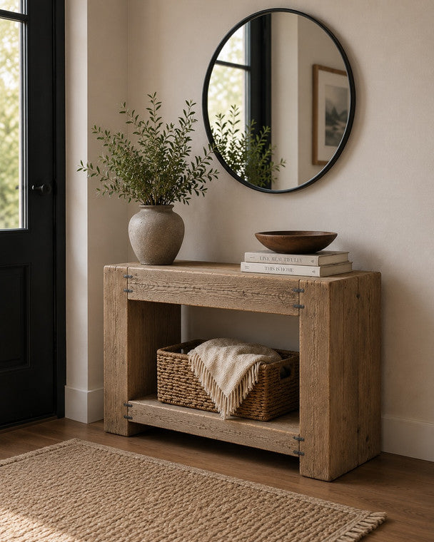 40 Inches Long Gradnd Framed Console Table with Shelf Rustic Natural image 3