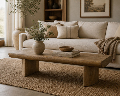 63 Inches Wide Live Edge Beam Coffee Table Weathered Natural Brown image 2