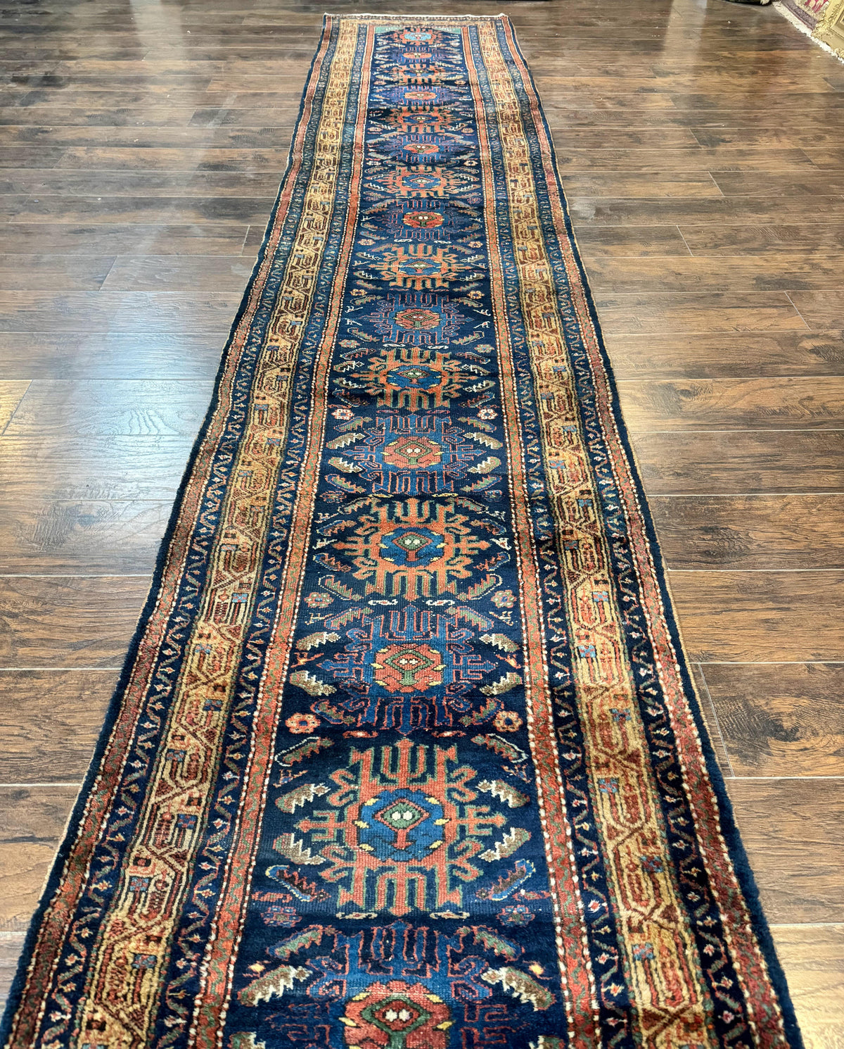 Antique Persian Sarab Runner 3x17, Blue Persian Runner Rug, Long Handmade Wool Carpet for Hallway, Rare, Tribal - Jewel Rugs, view 12