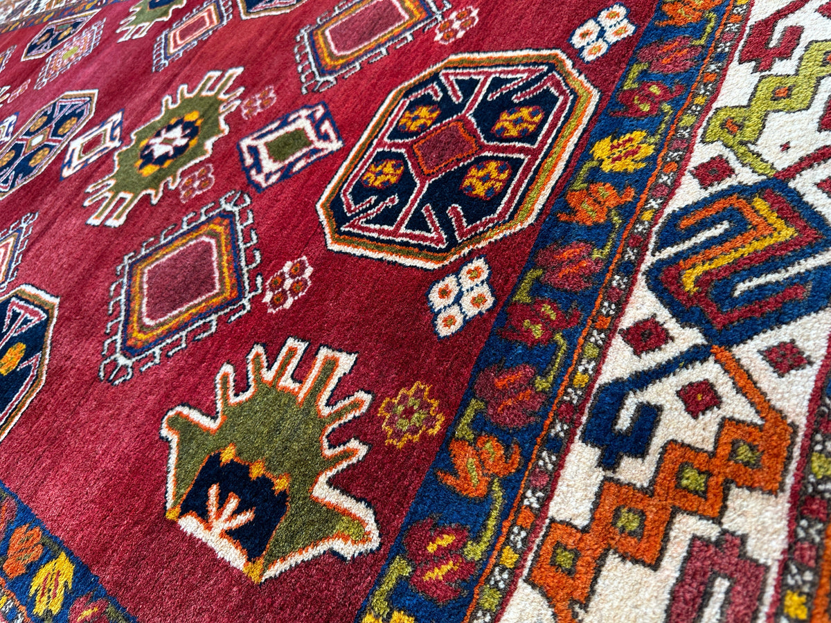 Vintage Persian Rug 5x11 | Red, Ivory & Navy | Hand-Knotted Wool - Rugistan, view 15