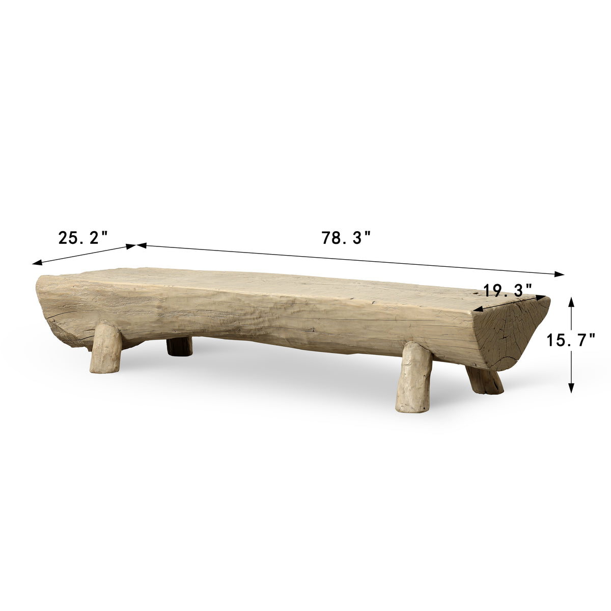Approx. 78" W 25"D Live Edge Log Coffee Table Weathered Natural