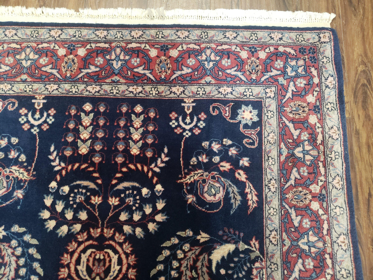 Dark Blue Indo Persian Rug 4x6, Medium Size Hand Knotted Oriental Carpet, Traditional Floral Indian Rug, Blue and Red Entryway Rug, Wool Rug - Jewel Rugs, view 8