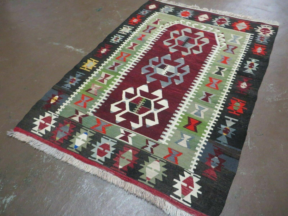 3' 8" X 5' Vintage Turkish Kilim Handmade Flat Weave Wool Rug Veg Dyes - Jewel Rugs, view 3