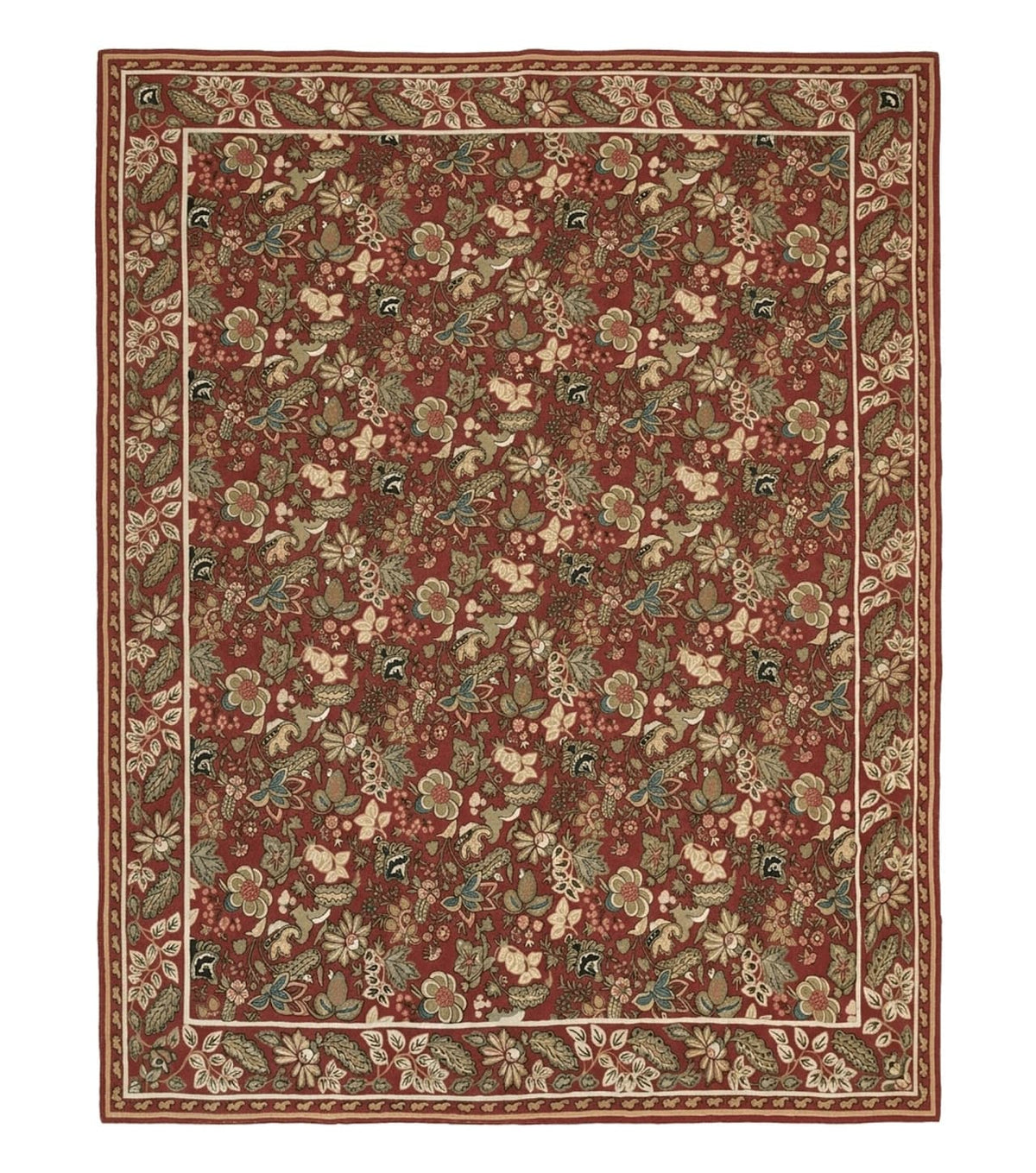 Indian Hand Stitched Rug 8x10, Large Vintage Floral Handmade Carpet, Dark Red Multicolor - Jewel Rugs