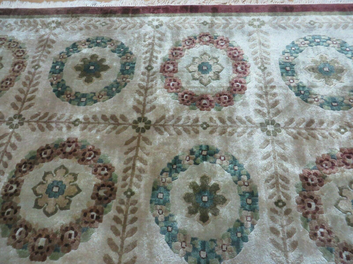 9' X 12' Modern Handmade Indo Lahore Wool Rug Art Deco Olive Ivory Nice Wow - Jewel Rugs, view 4