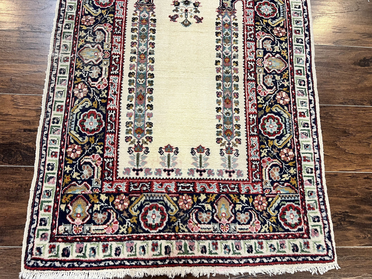 Turkish Prayer Rug 2.5 x 4, Vintage Wool Hand Knotted Carpet, Ivory - Jewel Rugs, view 6