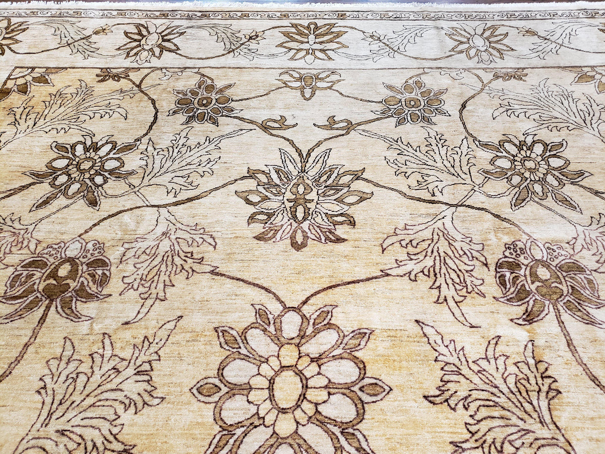 Oversized Peshawar Chobi Oushak Area Rug 11.6 x 12.5, Wool Hand-Knotted Light Gold & Ivory Decorative Pakistani Floral Carpet, 11x12 - 12x13 - Jewel Rugs, view 4