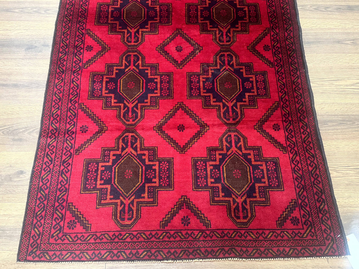 Afghan Rug 4x7, Tribal Carpet, Balouch Rug, Red and Navy Blue, Repeated Medallions, New - Jewel Rugs, view 5