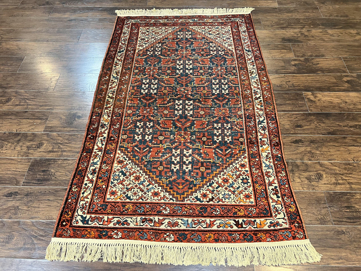 Persian Malayer Rug 4x7, Tribal Rug, Geometric, Antique Oriental Carpet, Red Blue Cream, Boho Rug, Hand Knotted Wool Rug - Jewel Rugs, view 2