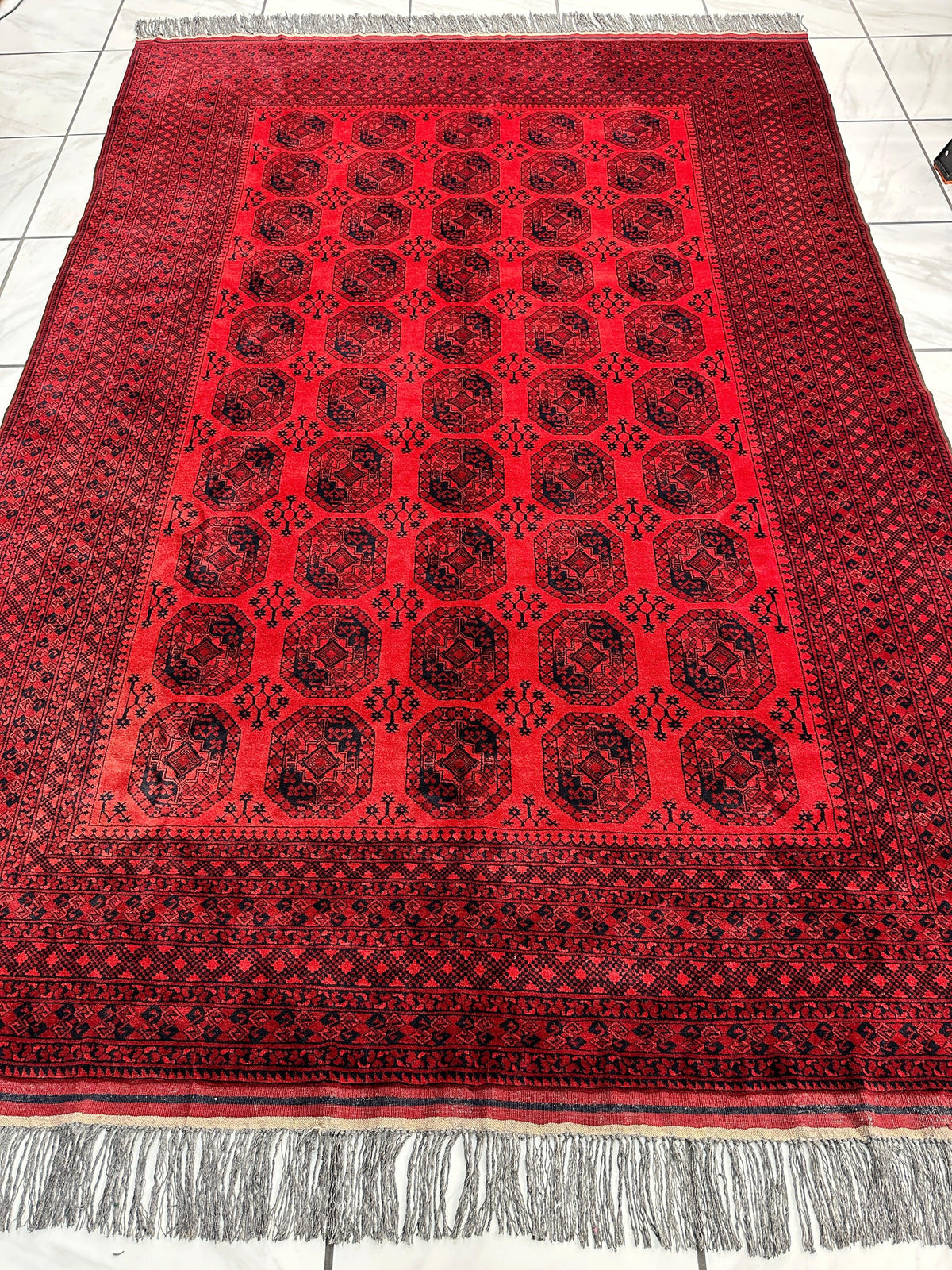 Afghan Ersari Rug 7x10 | Red, Burgundy & Navy | Hand-Knotted Wool - Rugistan, view 2