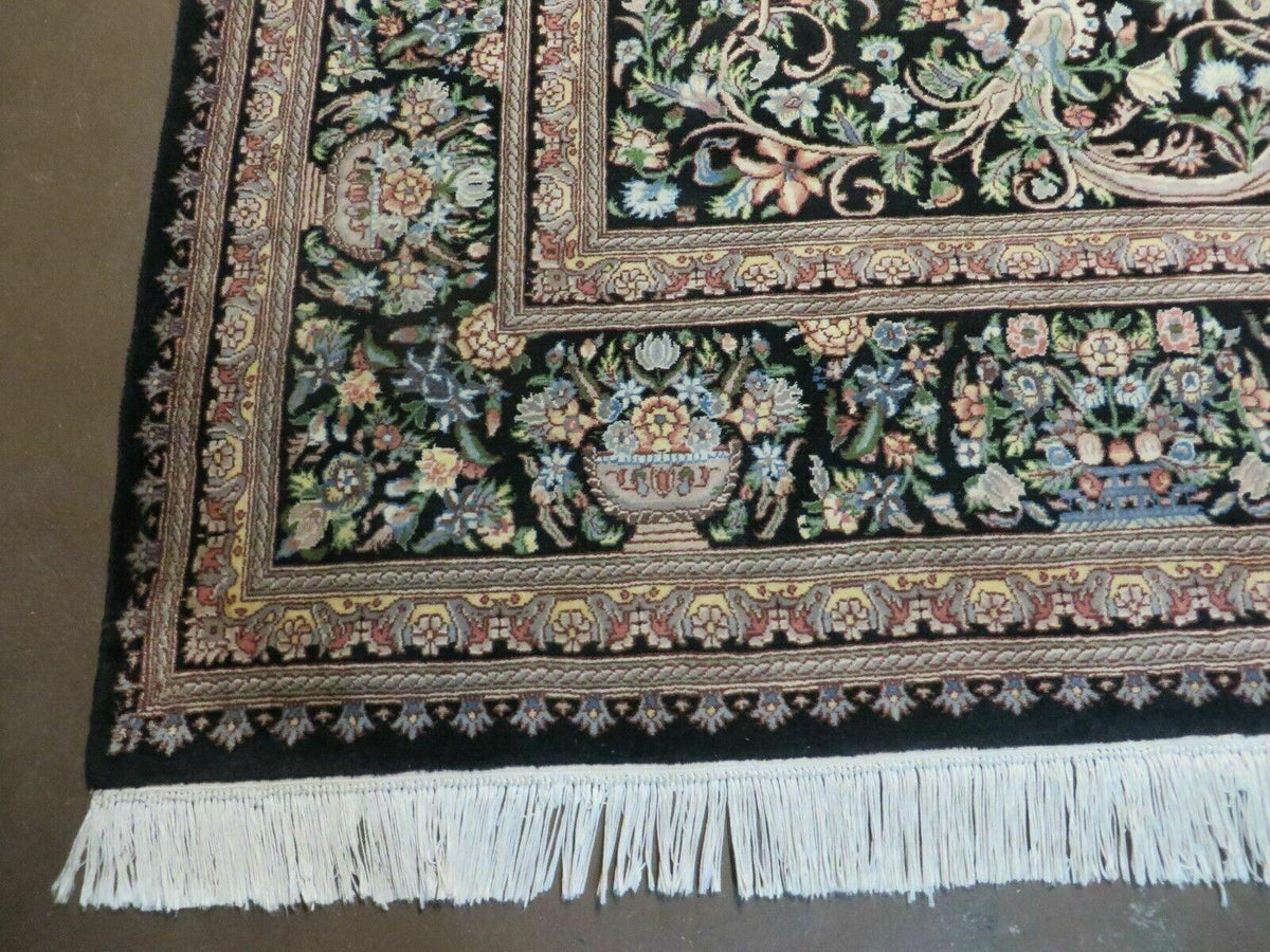8' X 10' Vintage Handmade Pakistani Floral Wool Rug Black Nice - Jewel Rugs, view 8