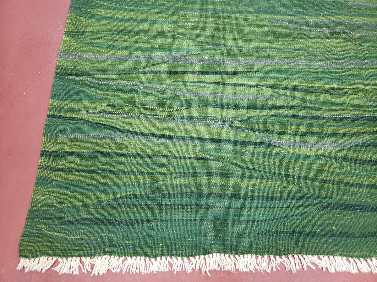 Green Turkish Kilim Rug, 6x9 - 7x10 Rugs, Bird, Handmade New Area Rug, Wool, Bohemian Boho Decor, Hand Woven, Modern Abstract Flat Weave Rug - Jewel Rugs, view 9
