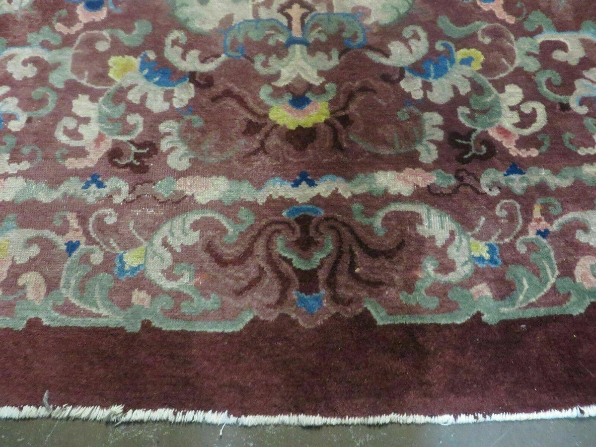 8' X 10' Vintage Handmade Chinese Art Deco Peking Nichols Wool Rug Flowers Nice - Jewel Rugs, view 6