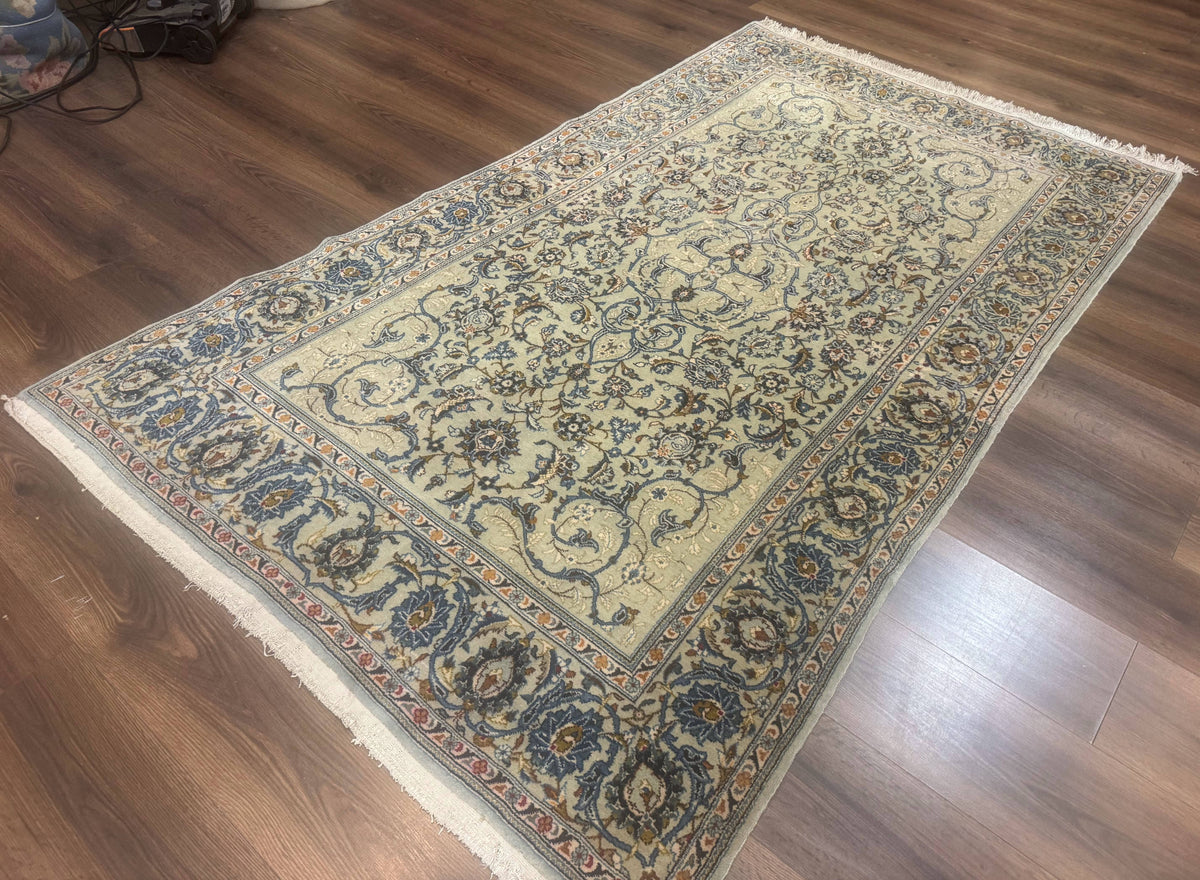 Persian Kashan Rug, Unique Colors, 225 KPSI, Light Green and Light Blue - Jewel Rugs, view 2