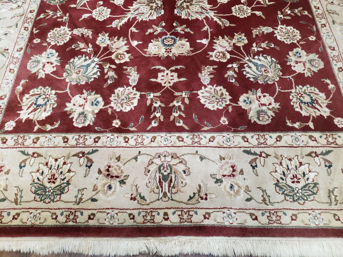 Vintage Traditional Oriental Area Rug, Hand-Knotted, Wool & Silk Accents, Maroon Red and Beige, 6x9 Carpet, 5' 9" x 9' - Jewel Rugs, view 6