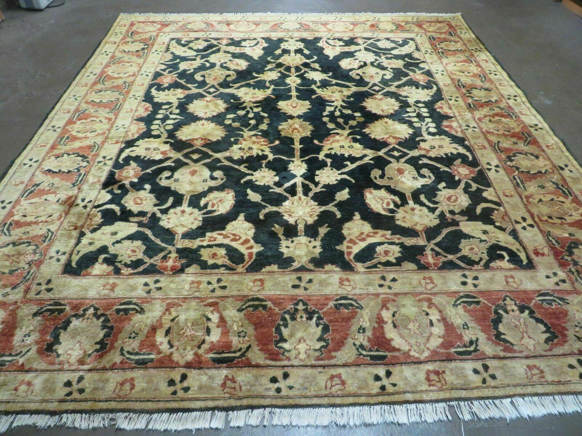 8' X 9' Handmade Pakistan Wool Cotton Rug Peshawar Black Floral Nice # 200C - Jewel Rugs, view 2