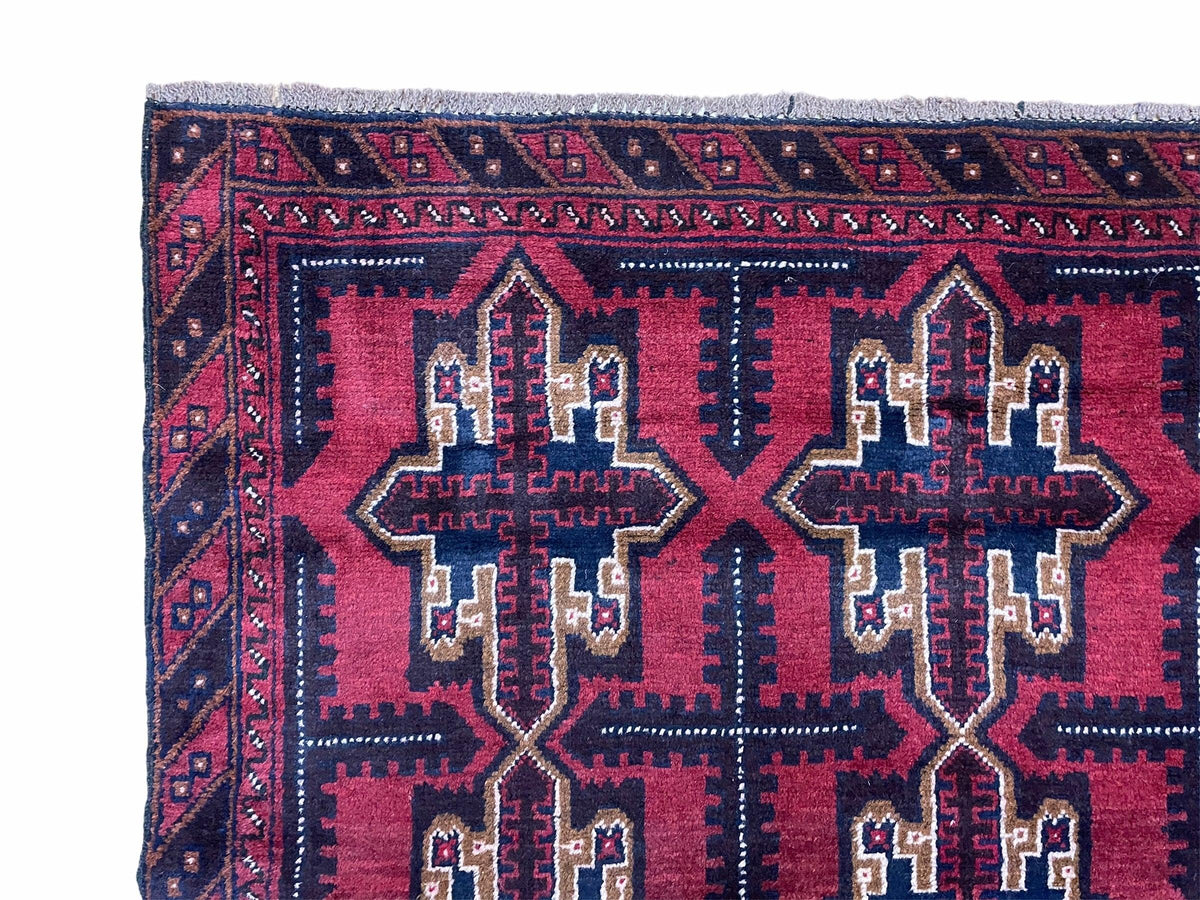 3X5 Vintage Handmade Tribal Wool Rug Balouchi Rug Afghan Rug Red Beige Blue Nice - Jewel Rugs, view 7