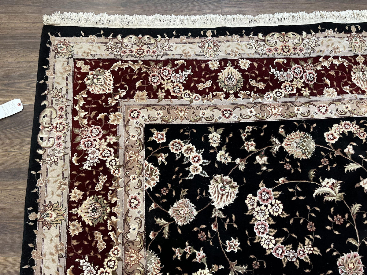 Sino Persian Rug 9x12, High Quality Oriental Carpet, Black and Maroon, Wool and Silk, Allover Floral Pattern, Hand Knotted, Vintage Rug Nice - Jewel Rugs, view 6
