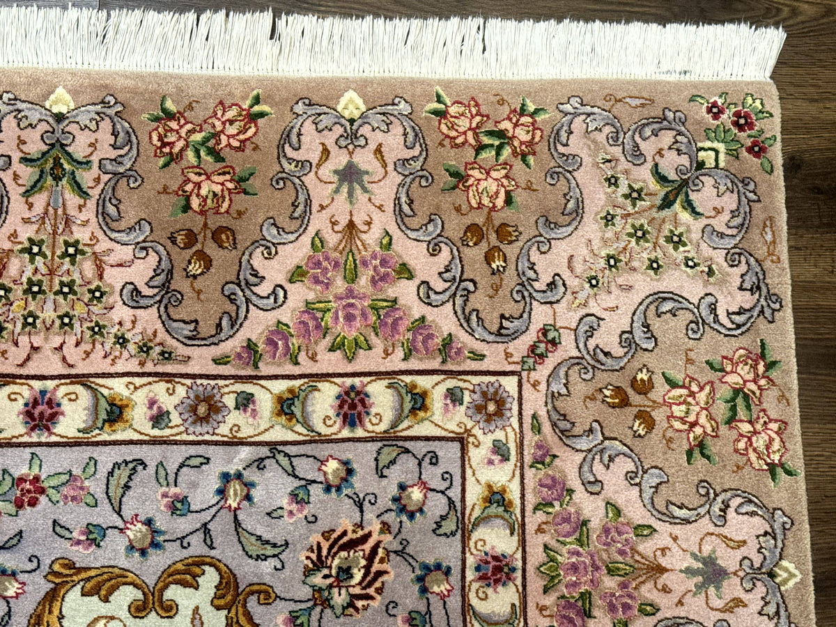 Wonderful Persian Tabriz Rug 7x10, Very Fine 330 KPSI, Light Green Light Blue Pink, Kork Wool Silk Foundation, Bird Pictorials - Jewel Rugs, view 8