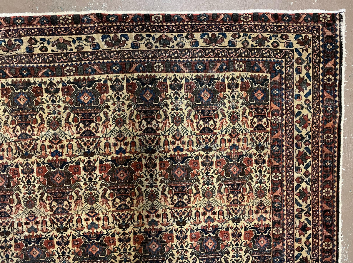 Antique Persian Afshar Rug 5x7, Wool Hand Knotted Oriental Carpet 5 x 7 ft, Repeated Motif Allover, Cream and Maroon, Tribal Rug, Medium Sized Rug, Zil-i-Sultan Design - Jewel Rugs, view 7