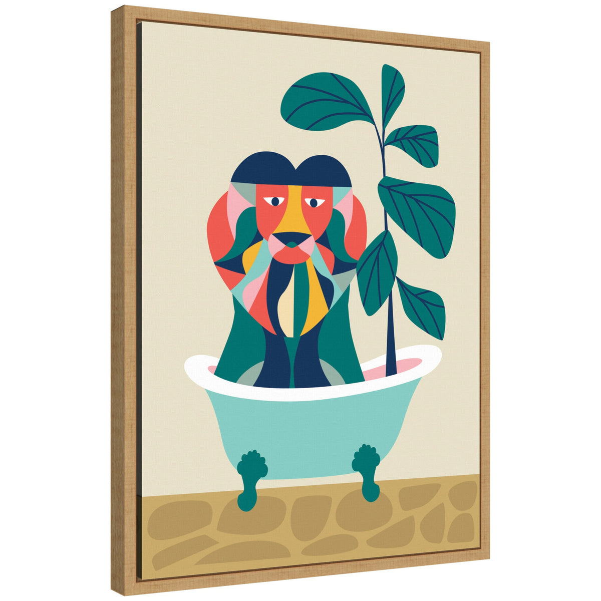 Sylvie MCM Lion in Bathtub Framed Canvas by Rachel Lee