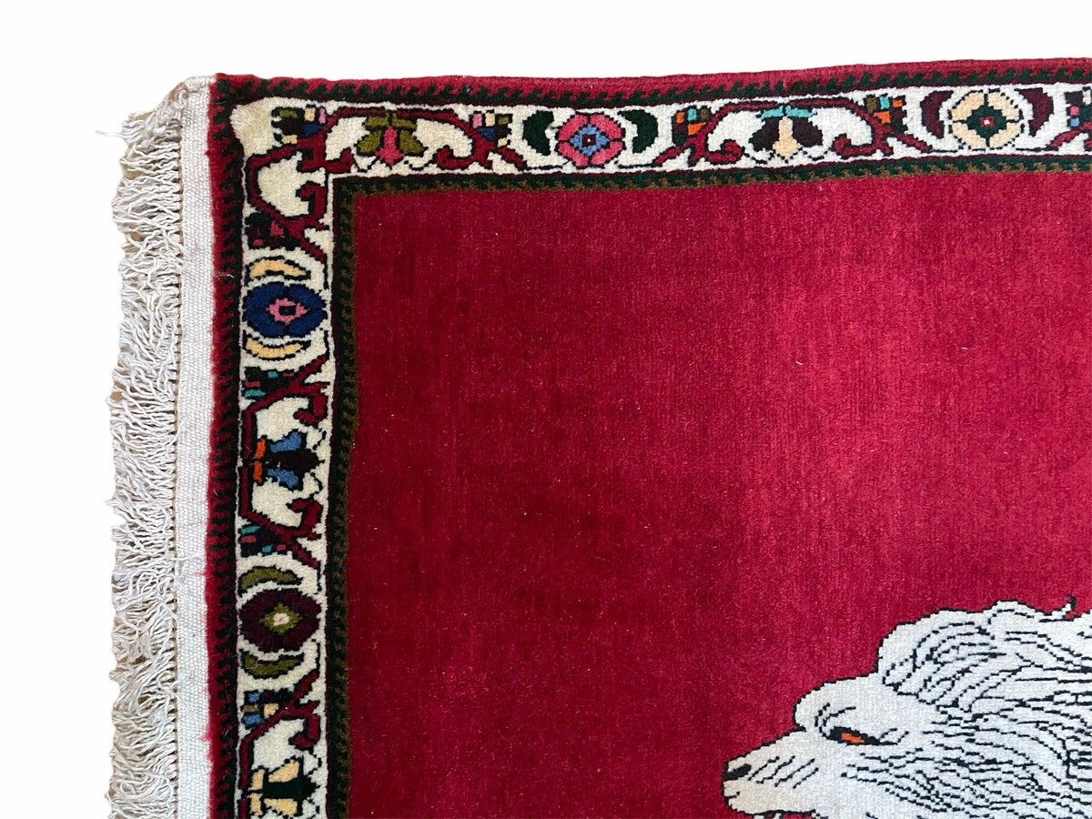 4 X 6 Handmade Hand-Knotted Quality Wool Rug Zagros Lion Red Ivory Tribal Rug - Jewel Rugs, view 4