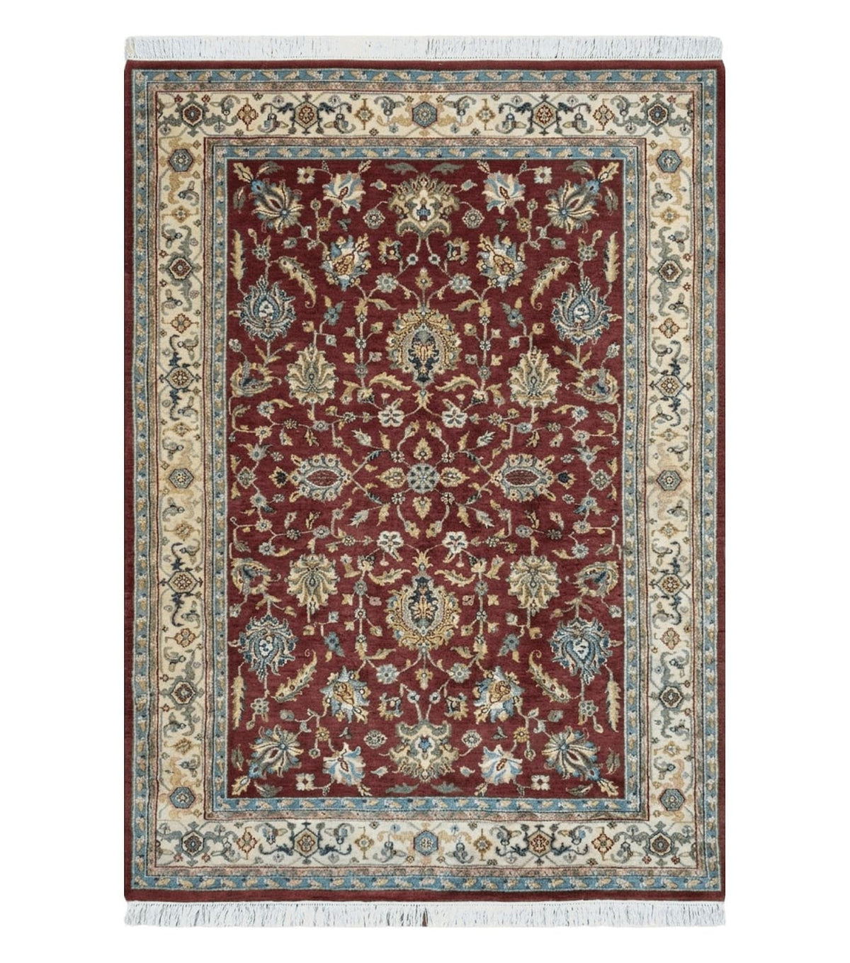8x12 Indo-Mahal Rug, Floral Allover, Red & Beige, Wool Vintage Handmade Traditional Carpet - Jewel Rugs