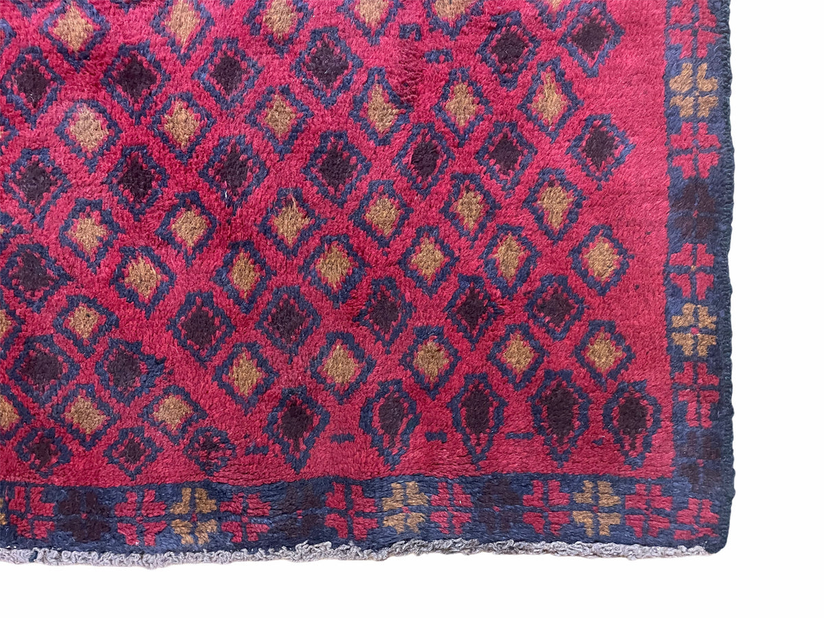 3x5 New Vintage Handmade Tribal Wool Rug Balouch Rug Afghan Rug Red Blue Diamond - Jewel Rugs, view 10