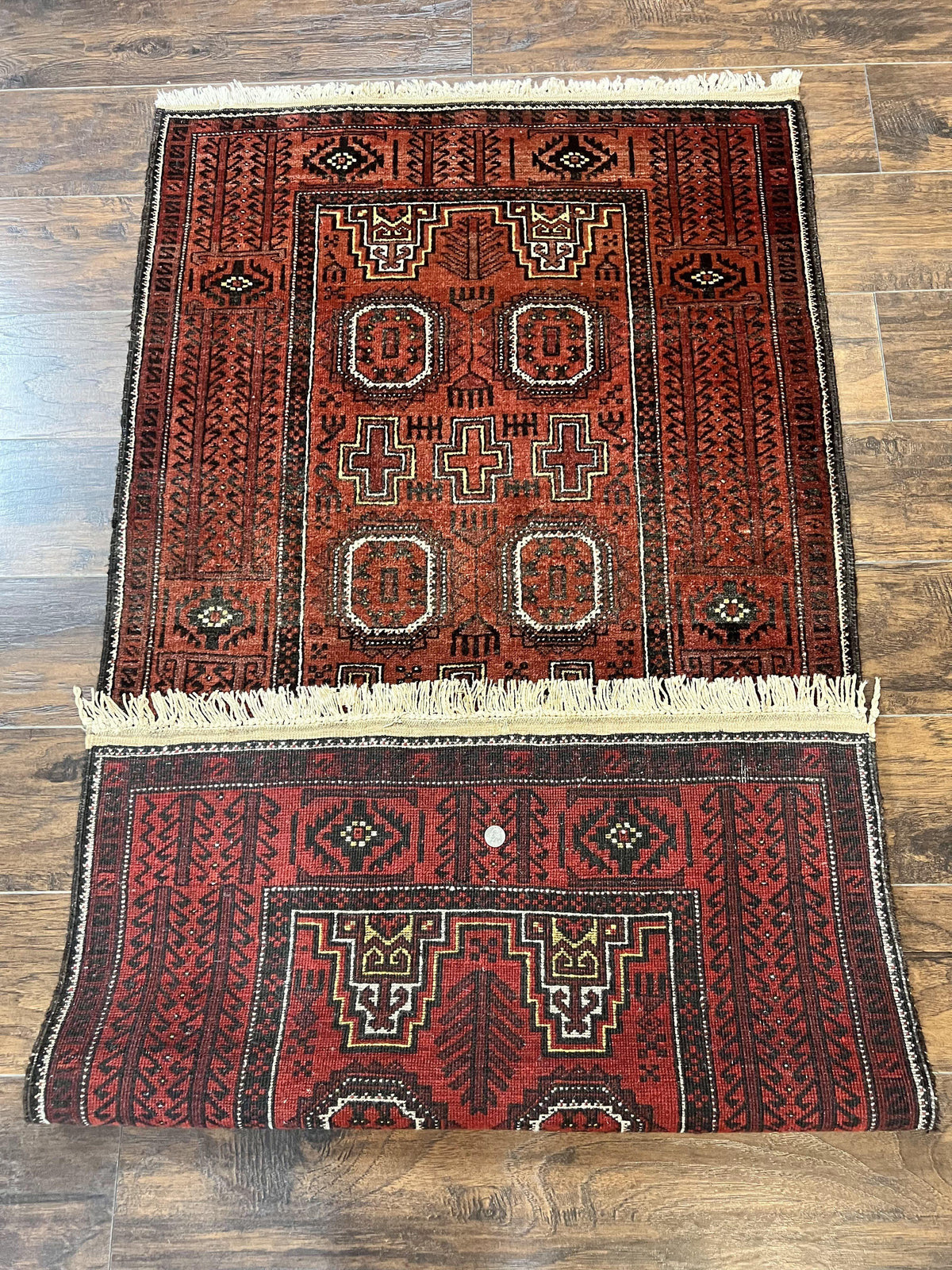 Antique Persian Turkoman Rug 3x6, Wool Tribal Handmade Carpet, Red and Black - Jewel Rugs, view 11