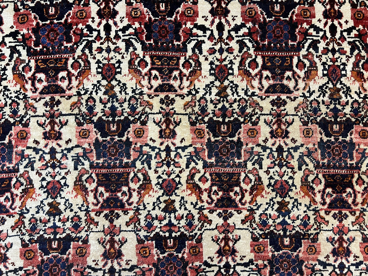 Persian Afshar Rug 6x8, Wool Hand Knotted Semi Antique Vintage Carpet, Floral Allover, Repeated Birds Flowers Vases Motifs - Jewel Rugs, view 5