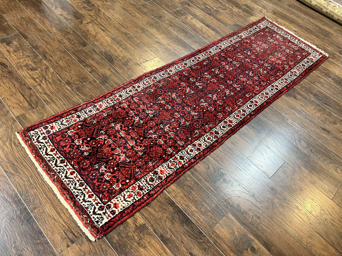 Persian Tribal Runner 3 x 9, Hamadan Dargazin Rug, Dark Blue and Red Wool Hand Knotted Hallway Rug, Vintage Antique Oriental Runner, 9ft Long Runner, Herati - Jewel Rugs, view 3