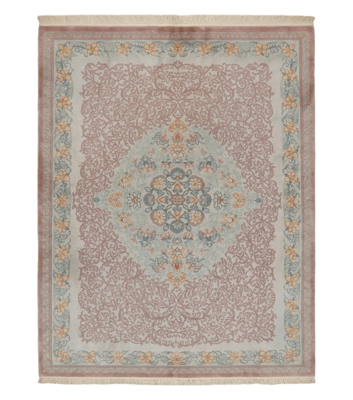 9' X 12' Vintage Handmade Chinese Carving Sculpture Wool Rug Flower Design Pink Carpet - Jewel Rugs