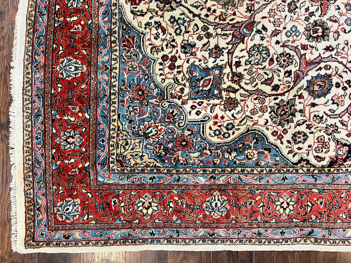 Persian Sarouk Rug 8x12, Wool Hand Knotted Antique Carpet, Floral Medallion, Cream Red, Traditional Oriental Rug - Jewel Rugs, view 8